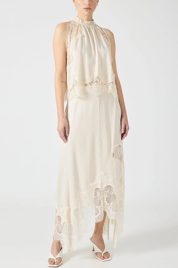 European And American Sleeveless Lace Split Two-piece Round Neck Hollow Vest
