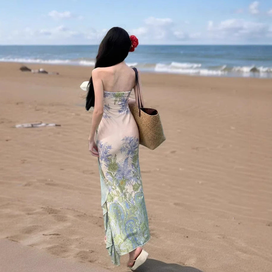 Seaside Holiday Slit Slim-fitting Twisted Tube Top Dress