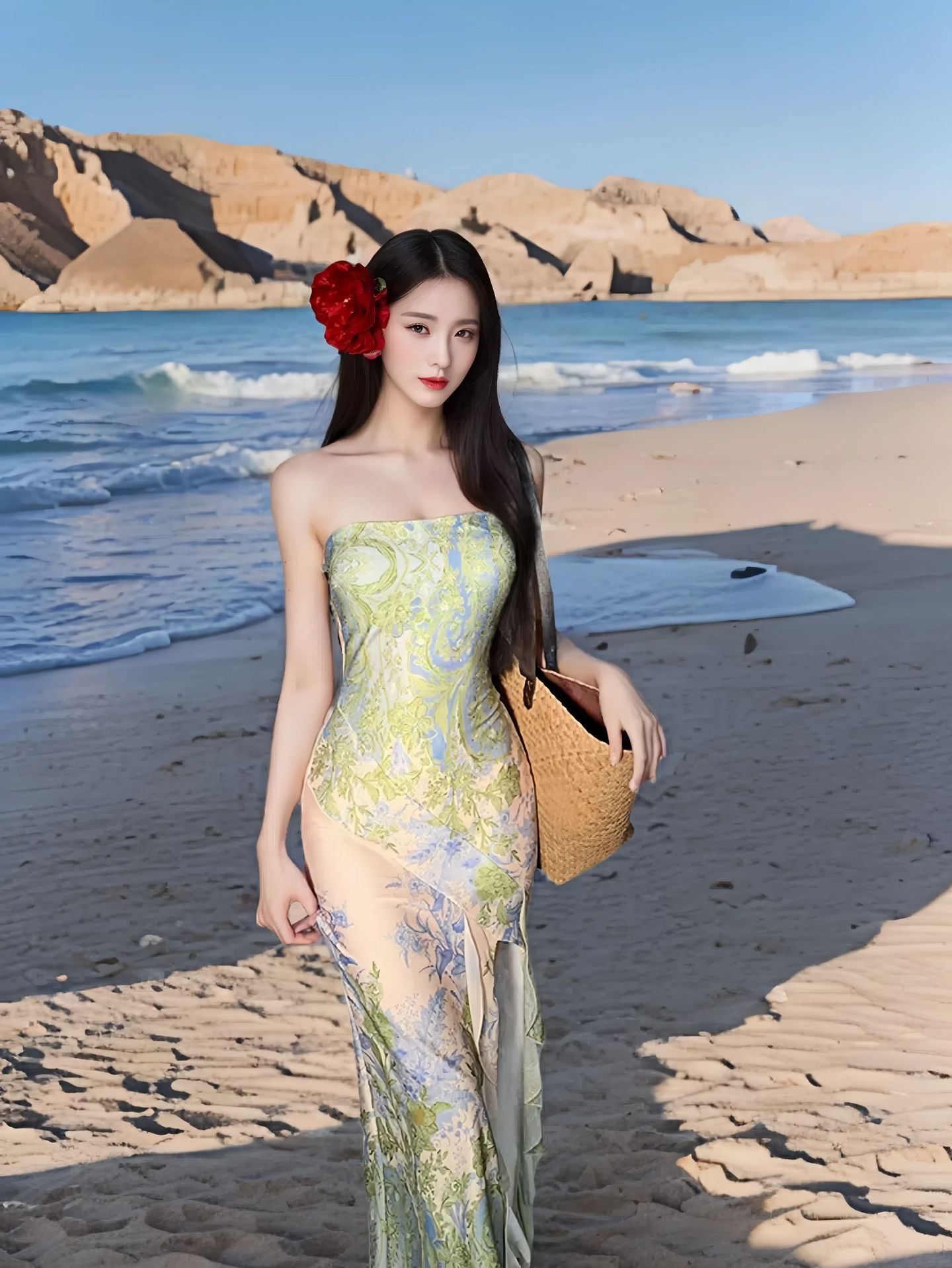 Seaside Holiday Slit Slim-fitting Twisted Tube Top Dress