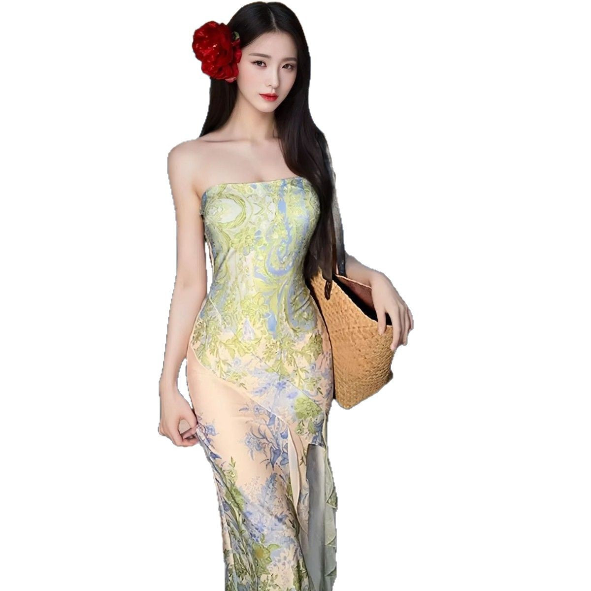 Seaside Holiday Slit Slim-fitting Twisted Tube Top Dress