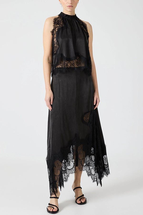 European And American Sleeveless Lace Split Two-piece Round Neck Hollow Vest