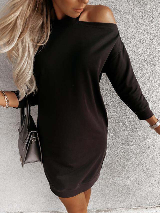Solid Color Long-sleeved Off-shoulder Sexy Dress