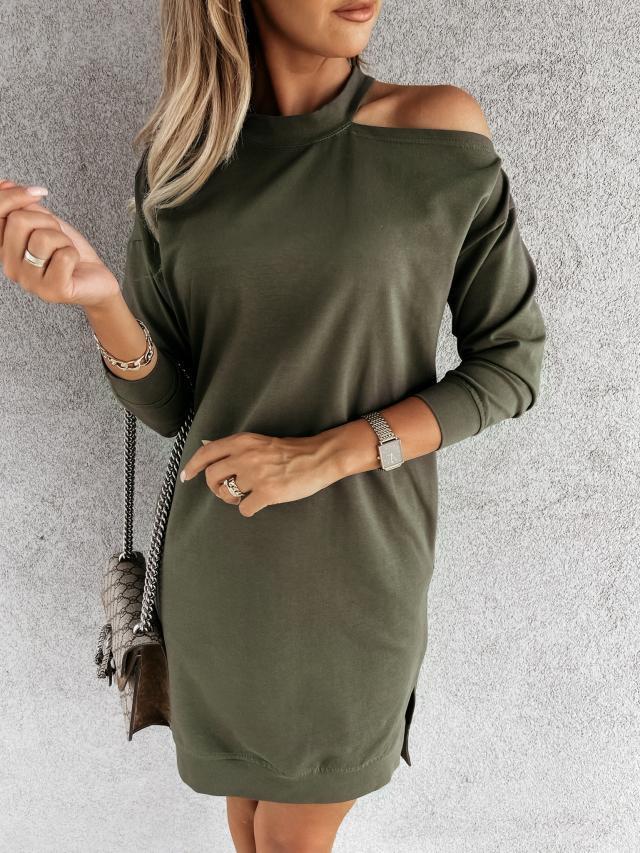 Solid Color Long-sleeved Off-shoulder Sexy Dress