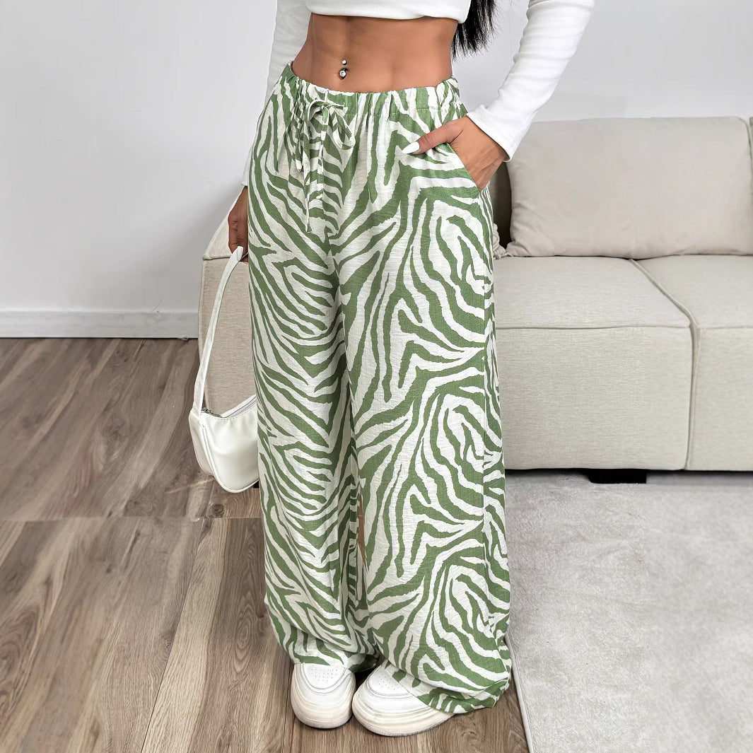 Zebra Print Drawstring Casual Pants Printed Trousers