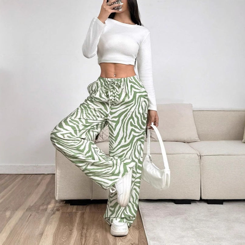 Zebra Print Drawstring Casual Pants Printed Trousers
