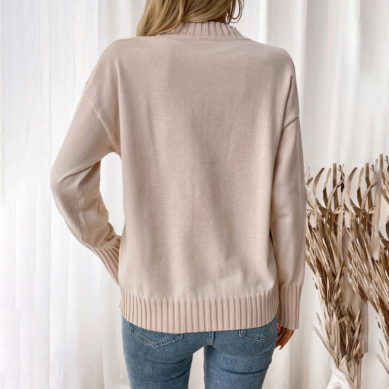 Flower Decorative Knitted Pullover Crew Neck Sweater