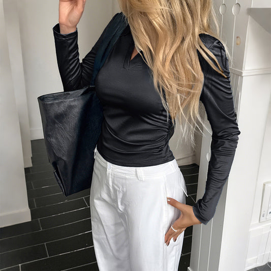 Solid Color Long Sleeve Shirt T-shirt Women