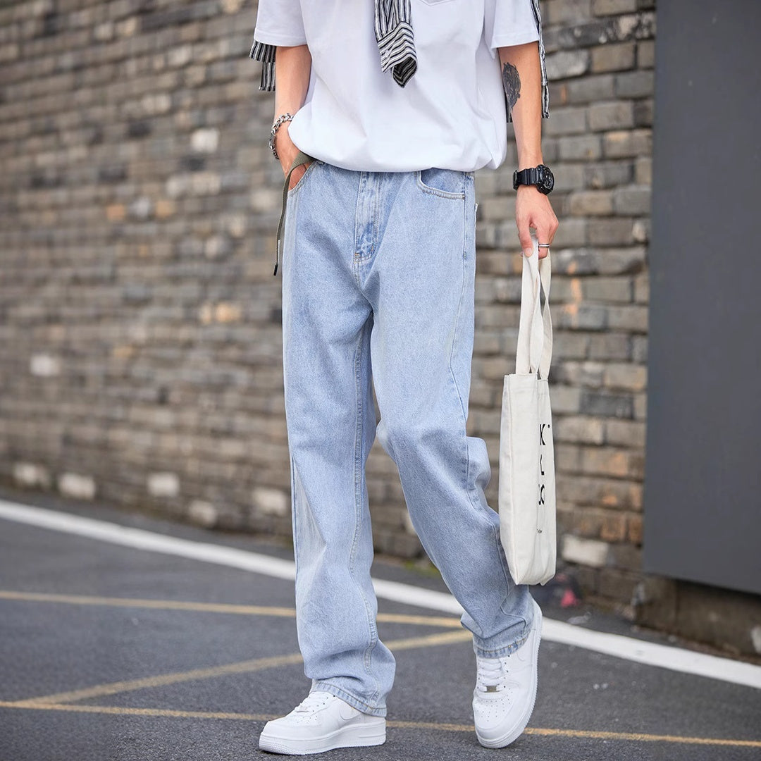 Hong Kong Style Simple Casual All-match Light-colored Jeans