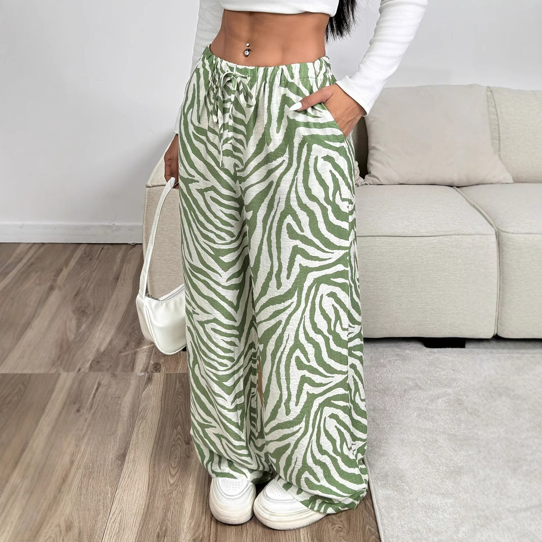 Zebra Print Drawstring Casual Pants Printed Trousers