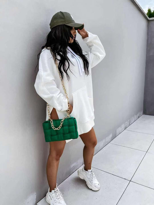 Women's Solid Color Hooded Mid-length Sweatshirt