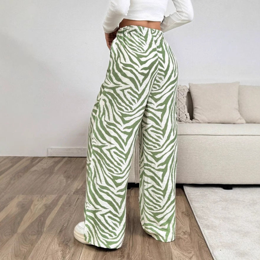 Zebra Print Drawstring Casual Pants Printed Trousers