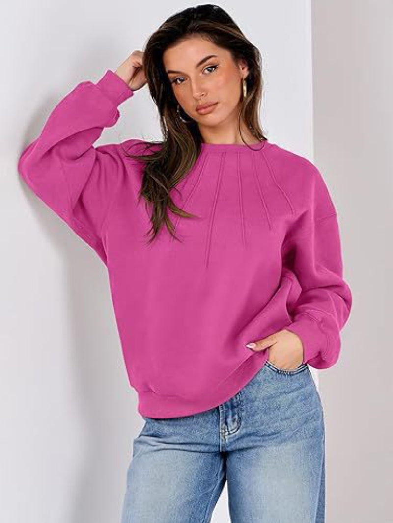 Loose Casual Round Neck Pleated Fashionable Women's Sweatshirt