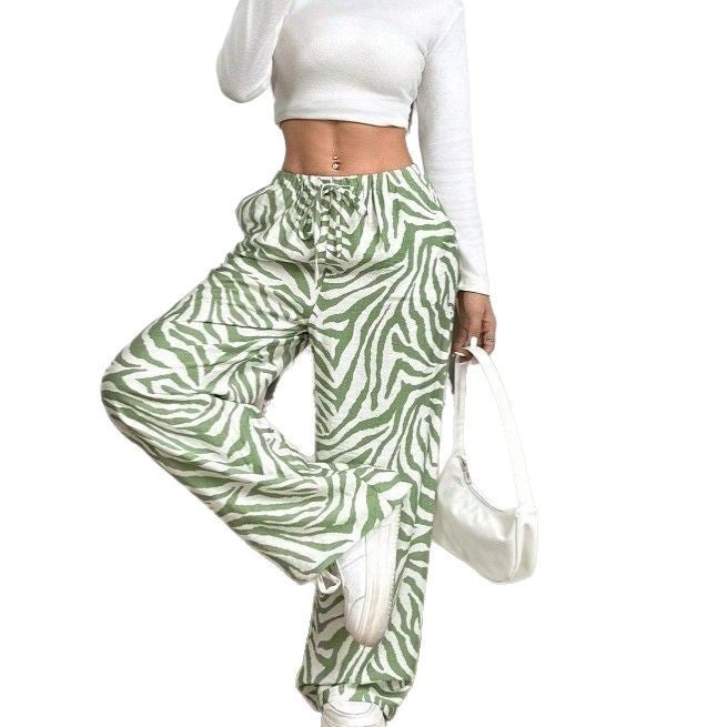Zebra Print Drawstring Casual Pants Printed Trousers