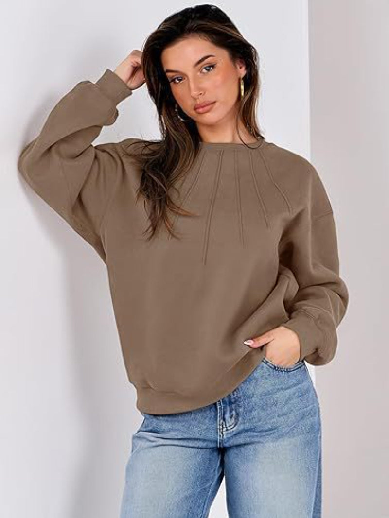 Loose Casual Round Neck Pleated Fashionable Women's Sweatshirt