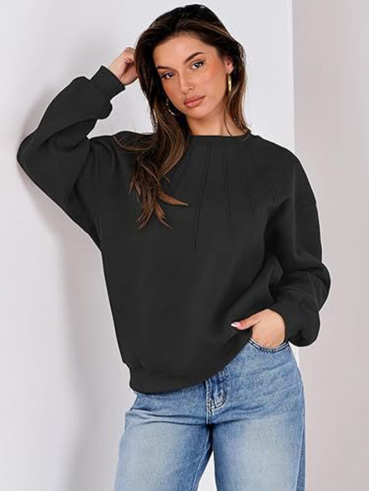 Loose Casual Round Neck Pleated Fashionable Women's Sweatshirt