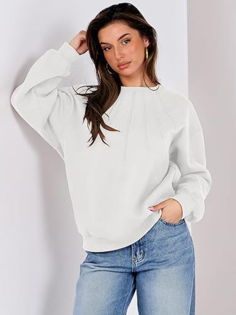 Loose Casual Round Neck Pleated Fashionable Women's Sweatshirt